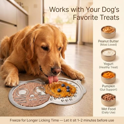 2-Pack XL Stainless Steel Lick Mat for Dogs & Cats, 15" x10" Slow Feeder with Deep Grooves & Strong Suction Cups, Chew-Resistant for Anxiety Relief, Dishwasher Safe, Silicone Spatula & Gift Box - Image 4