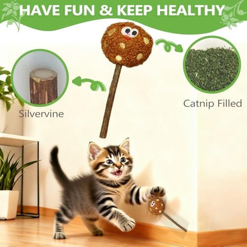 Silvervine Sticks for Cats (5-Pcs), Catnip Lollipop Cat Toy for Indoor Cats, Natural Cat Chew Toys for Kitten Teething and Teeth Cleaning - Image 2