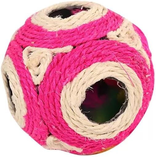 1x Hemp Ball Cat Toy,Six-Hole Hollow-Out Designed,Sisal Hemp Woven Cat Toy, Plume Bell Inside,Special Kitten Chew Toys for Indoor Cats,Interactive pet (Red, 12cm Ball)