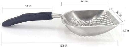 Non-Stick Metal Cat Litter Scoop with Long Handle, Solid Aluminum Alloy Deep Shovel, Kitten Pooper Lifter Scoop with Hole, Durable Kitty Litter Box Scooper Poop Sifter (Dark)