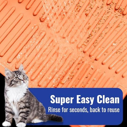 Easy Clean Litter Mat: 24" X 15" Silicone Groove Design Litter Trapping Mat Easy to Vacuum & Rinse - Waterproof Urineproof Surface for Floor - Non-Slip Backing for Kittens (Peach Pink) - Image 3