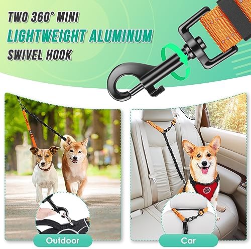 AUTOWT Two Dog Lead, 2 in 1 Upgraded Double Dog Leash Attachment Combine Adjustable Strap and Shock Absorbing Bungee No Tangle Dual Training Splitter for Different Size Dogs - Image 6