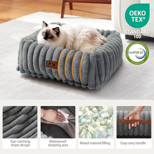 Cute Dog Bed for Small Dogs & Cats,Washable Fluffy Cat Beds for Indoor Cats, Rectangle Orthopedic Memory Foam Puppy Beds with Anti-Slip Bottom, 20 x19 x 7 Inches, Grey (20x19x6 inches) - Image 2