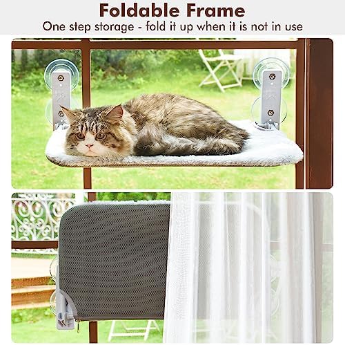 AMOSIJOY Foldable Cat Window Perch with Metal Frame, S Gray - Image 4