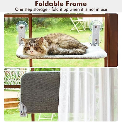 AMOSIJOY Foldable Cat Window Perch with Metal Frame, S Gray - Image 4