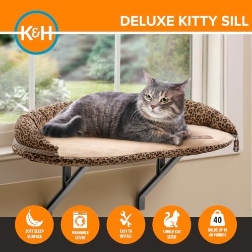 K&H Cat Window Perch, Deluxe Kitty Sill with Bolster, 24x14in, Tan/Leopard - Image 5