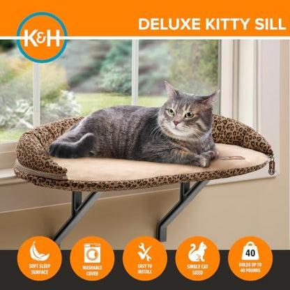 K&H Cat Window Perch, Deluxe Kitty Sill with Bolster, 24x14in, Tan/Leopard - Image 5
