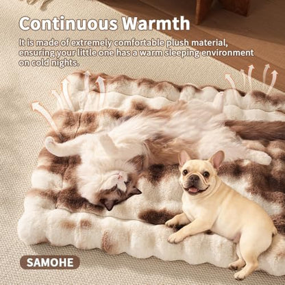 SOMAHE Cat Bed, Plush Faux Fur Kneading Flat Mat - Machine Washable Fluffy Pet Bed for Indoor Cats, Non-Slip Small Kitten Bed, Therapeutic Knead Cat Mat for Couch & Window Sill, 23"×15" Inch,Brown - Image 4