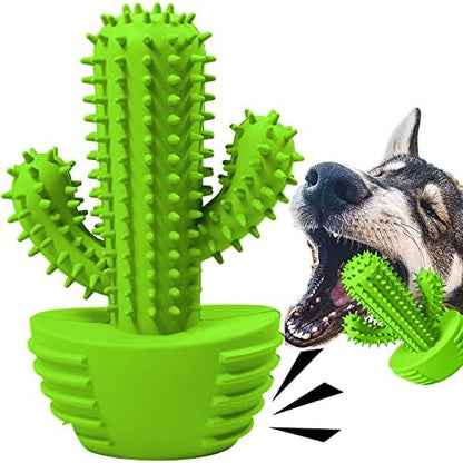 Pamlulu Dog Chew Toys, Toothbrush Stick Teeth Cleaning Brush Dental for Small Medium Large Dog, Rubber Squeaky Toys for Aggressive Chewers Cactus Tough Toys by Home