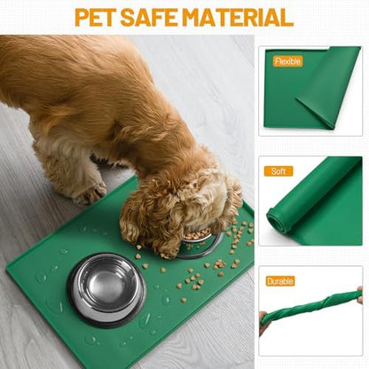 Hubulk Dog Feeding Mat,100% Waterproof Food Grade Silicone Pet Food and Water Bowl Placemat,Dishwasher, High Raised Edge to Prevent Spills,Nonslip Tray to Stop Messes on Floor（24"x16"x0.5",Hunter ） - Image 4