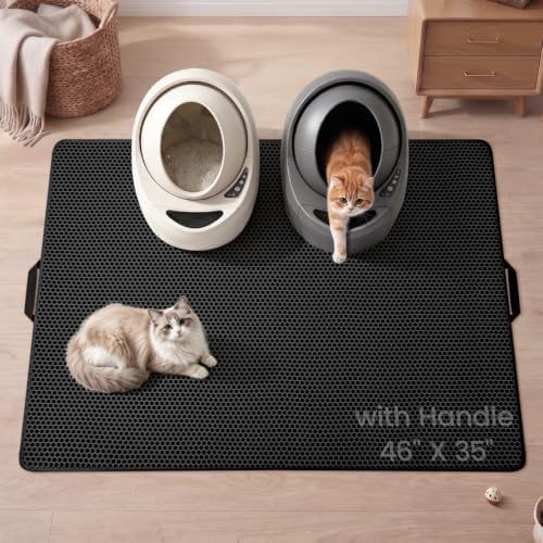 Cat Litter Mat, Upgrade Super Waterproof Back Layer Litter Box Mat, Non Slip, Durable, Soft on Paws Kitty Trapping Matt (46"x35", Black) by Conlun