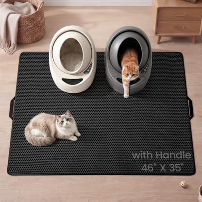 Cat Litter Mat, Upgrade Super Waterproof Back Layer Litter Box Mat, Non Slip, Durable, Soft on Paws Kitty Trapping Matt (46"x35", Black) by Conlun