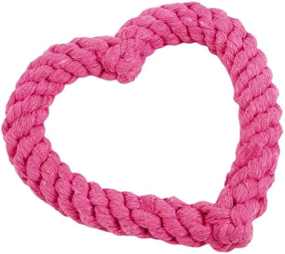 Cute Dog/Cat Chew Toys, Heart-Shaped Chew Toys,Cotton Rope Teething Toy for Puppies, Creative Love Heart Shaped Interactive Rope Dog Toys, Cotton Puppy Teething Chew Tug Toy (Pink and Red)