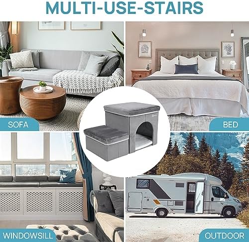Foldable Pet Stairs with Cozy House & Storage - Image 2