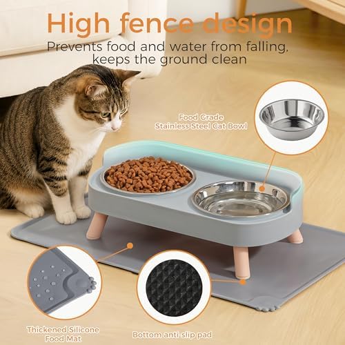 LoeJan Elevated Cat Bowls Set - Raised Cat Food and Water Bowl Set with Non Slip Stand - Pet Feeding Station with 2 Stainless Steel Bowls with Splash Proof Guard - Image 3
