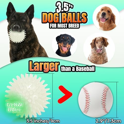 LECHONG 6-Pack Glow in The Dark Squeaky Dog Balls, 3.5” Spiky Dog Toy Balls, Durable Glowing Rubber Fetching Ball for Medium & Large Dogs Nighttime Playing Indoors & Outdoors - Image 3