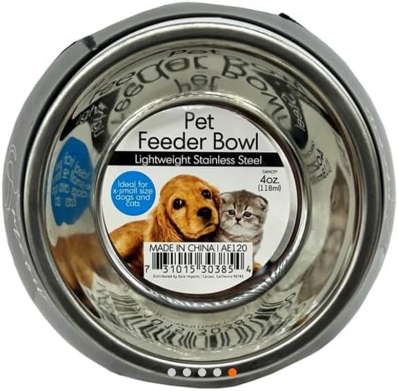 Alexie Inc Pet Feeder Bowls, 4.5 Inch Stainless Steel, Small Dogs and Cats, Non-Slip Base, Black