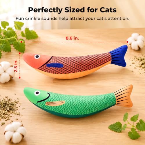 3 Pack Catnip Saury Fish Toys, Cat & Kitten Chew Kicker Interactive Crinkle Toys for Bored Indoor Adult Cats & Kitten, Cat Gifts Teething Toys Soft and Durable for All Breeds - Image 3