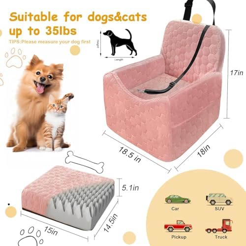 Dog Car Seat for Small/Medium Dogs, Memory Foam Dog Booster Seat, Travel Safety Per Car Seat with Washable Removable Cover, Storage Pockets for Dogs up to 35 lbs (Pink, Small) - Image 2