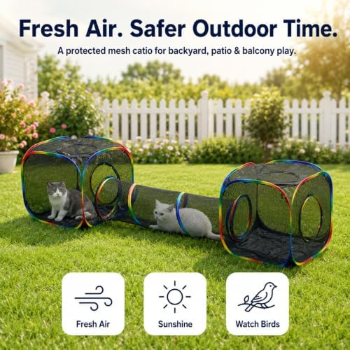 Outdoor Rainbow Cat Enclosures Playground,Outside House for Indoor Cats Include Portable Tent, 2 Way with 2 Cube Tunnel, for Kitty and Small Animals,Within Storage Bag - Image 2