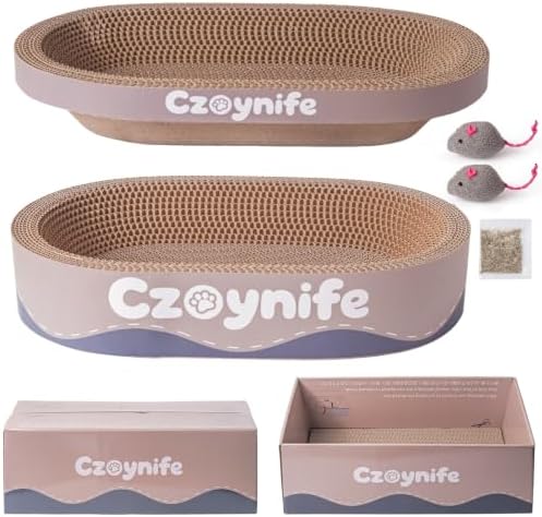 3PCS Cat Scratcher Cardboard, Oval Cat Scratch Pad Bowl Nest for Indoor Cats, Round Cat Scratching Board Corrugated Lounge Cat Bed, Furniture Protector for Couch (Coffee, 15.7 * 10 in) by Unknown