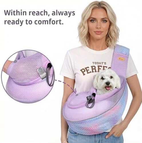 Cuby Pet Sling Carrier for Small Dogs Cats,Adjust Drawstring & Zipper Security Hook Triple Designs for Pets' Securty Dog Bag,Breathable Travel Pet Puppy Sling Carrier (Purple, M (5-10 lbs)) - Image 6