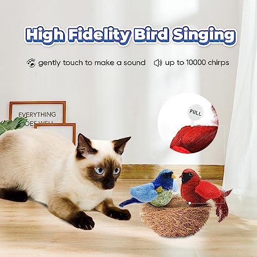 LEWISER Cat Toys Chirping Tit 2 Pcs with Catnip SilverVine, Suitable for Cat Wand Toys, Simulation Bird Design, Interactive Toys for Indoor Kitty Kitten Exercise, Red and Blue - Image 3