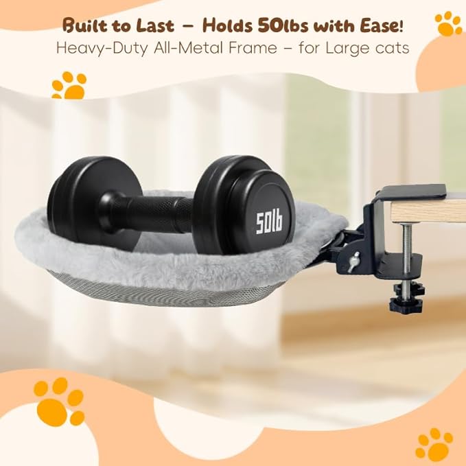 L&W BROS. Cat Desk Bed, with 2 Machine-Washable Covers -No Wash Downtime, Supports 50lbs, Space-Saving Foldable Cat Bed Desk Mount for Gaming