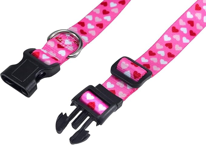 Dog Collar - Adjustable Heart Dog Collar - Love Theme - Perfect for Small Medium Large Dogs(Pink Heart,S)
