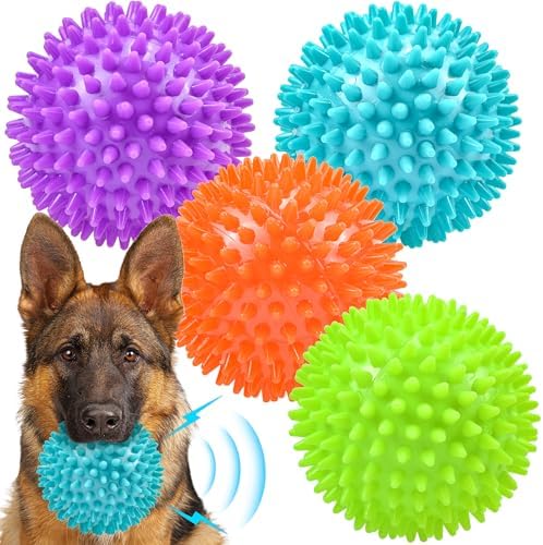 4.5”Dog Balls Squeaky Dogs Toys for Medium Large Dog Toys for Aggressive Chewers Spiky Ball Big Outdoor Chew Dogs Toys by OUSIYA