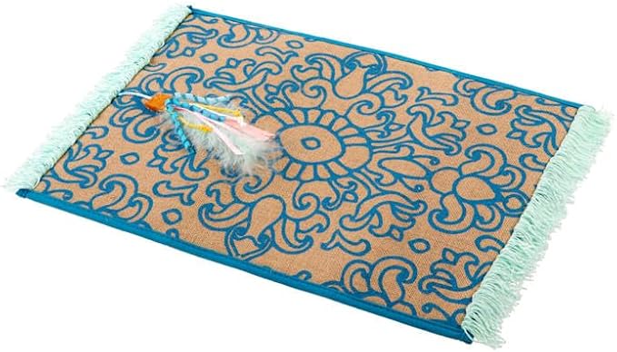 Petlinks Rowdy Rug Jute Scratch Mat with Feather Cat Toy & Playful Fringe, 20" L X 0.5" W X 14" H