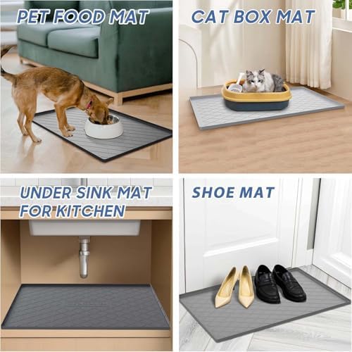 URMONA Pet Food Mat 37 x 22 in, Waterproof Silicone Dog Food Mat Litter Mat - Image 5