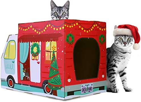 American Cat Club Christmas Cat House & Cat Scratcher w/Bonus Catnip Included by AmericanCatClub