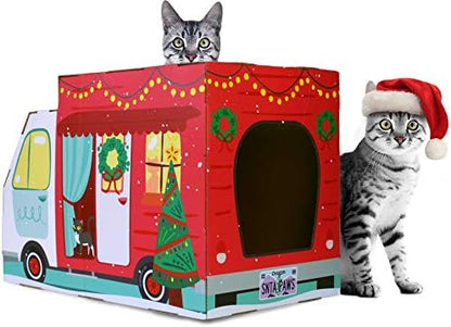 American Cat Club Christmas Cat House & Cat Scratcher w/Bonus Catnip Included by AmericanCatClub