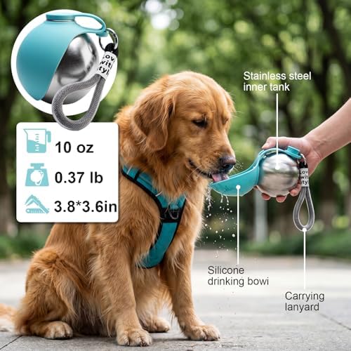 Portable Dog Water Bottle with Bowl, 10oz Leak-Proof Stainless Steel Dog Travel Water Bottle, BPA-Free Pet Water Dispenser for Small & Medium Dogs, Walking, Hiking & Outdoor Travel - Image 3