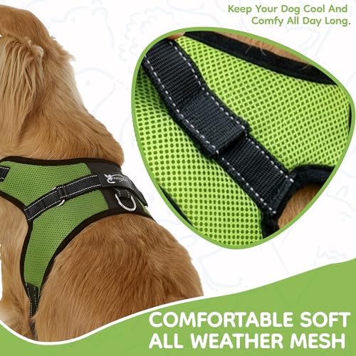 No Pull Reflective Adjustable Dog Harness with Handle- Comfortable Soft All Weather Mesh, Easy On Puppy Harness for Small Medium and Large Dogs (Green) X-Large - Image 3