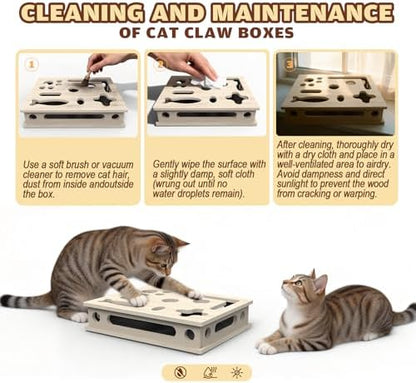 Cat Scratch Puzzle Enrichment Box, Large Solid Wood with Sandpaper Inside - Image 6