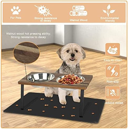 Aivituvin Elevated Dog Bowls, 15°Tilted Raised Cat Food Bowl, Walnut Wood Water Stand Feeder Set for Cats and Puppy, Pet Bowls with Anti Slip Mat(Medium) - Image 7