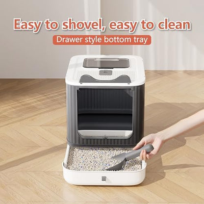 Covered Cat Litter Box with Lid for Kitten to Medium, Grey-White - Image 5