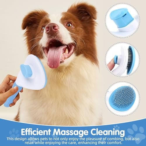 Aglads 3PCS Cat Rabbit Bunny Dog Grooming Kit, Self-Cleaning Slicker Cat & Dog Brush for Shedding, Fine-Needle Comb, Pet Nail Clipper & File for Long/Short-Haired Pets, Easy to Remove Loose (3, blue) - Image 3