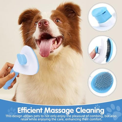 Aglads 3PCS Cat Rabbit Bunny Dog Grooming Kit, Self-Cleaning Slicker Cat & Dog Brush for Shedding, Fine-Needle Comb, Pet Nail Clipper & File for Long/Short-Haired Pets, Easy to Remove Loose (3, blue) - Image 3
