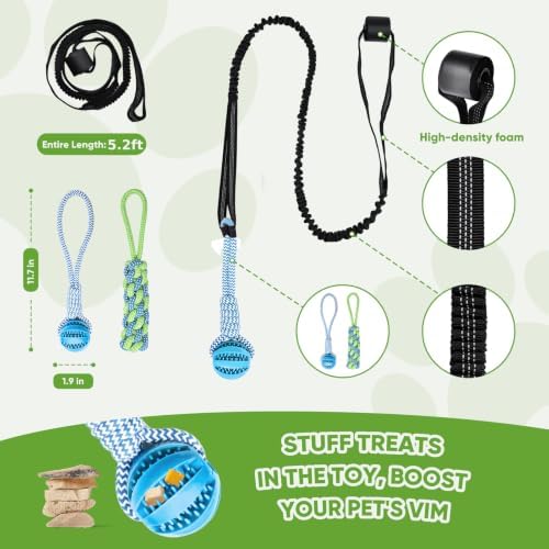 Dog Bungee Toy 5.2ft for Medium Dogs,Interactive Dog Tug of War Toys Set, Bungee Tether Set with Rope & Ball for Hanging on Trees, Doors,Not for Aggressive Chewers - Image 2