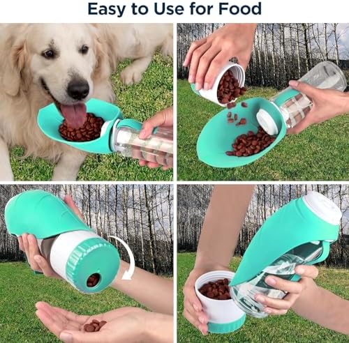 Uppetly Dog Water Bottle, Pet Water Bottle with Food Container and Drinking Feeder, Leak Proof, BPA-Free, Portable Foldable Puppy Water Cup Dispenser for Outdoor Walking, Travel, Large Green - Image 5