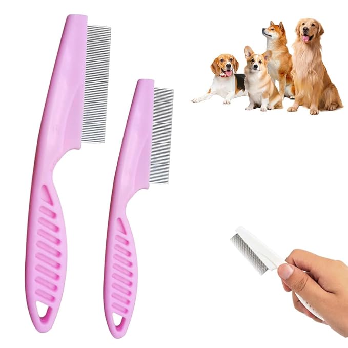 Multifunctional Pet Comb,2 Pack Pet Hair Comb Tear Stain Removal,Eye Comb for Dogs and Cats,2 in 1 Massage Dual-Sided Comb for Knots Crust Floating Hair Tangle Fleas (Pink)