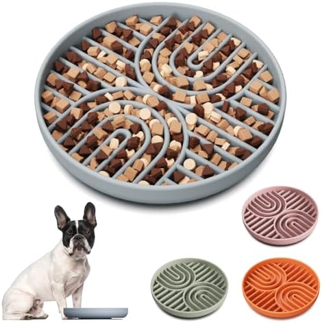Slow Feeder Dog Bowls, Silicone Slow Feeder for Dogs & Puppies, Dog Puzzle Bowl with Suction Cup for Anxiety Relief, Slow Eating, Dishwasher Fit, for All Breed, Grey by AXEFUN