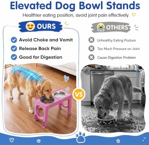 XIAZ Elevated Dog Bowls Large Breed Raised Dogs Bowl Stand Large/Medium Sized Dog Slow Feeder Dogs Bowls Food Water Stands 5 Heights Adjustable 9/11/12/14in Pet Feeder Dish Station - Image 3