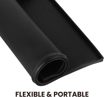 VIVAGLORY Dog Bowl Mat Grippymat Pet Food Mat, Waterproof Washable Nonslip Silicone for Pet & Cat, Food and Water Placemat with Lip & Raised Edges for Indoor Floor, S, Black