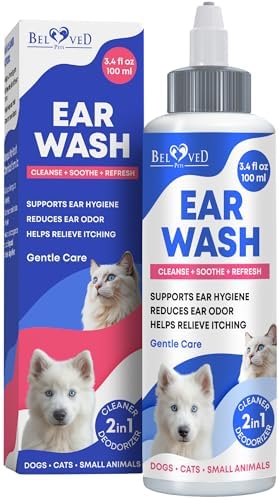 Cat & Dog Ear Cleaner Drops & Wash Solution - Yeast Otic Infection Treatment & Itchy Ear Relief for Pet - Wax Remover & Flush Remedy for Any Pets by BelovedPets