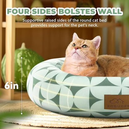 Zerbuger 20in Green Pattern Round Dog Bed Sofa for Dogs Cats, Washable - Image 2
