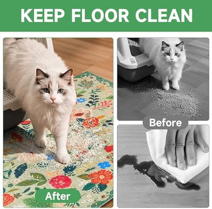 Cat Litter Mat, 35" x 23" Litter Box mat, Upgrade Non-Slip Kitty Litter mat, Traps 100% Litter, Soft on Kitty Paws, Easy Clean for Scatter Control, Bohe cat Food mat, Urine Waterproof - Image 3
